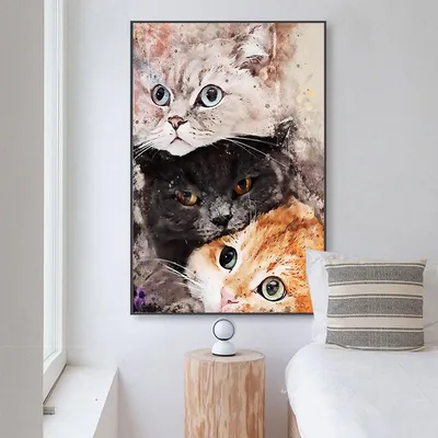 Купить Абстрактные милые кошки плакат с изображением домашних животных и  принт холст картина животное настенное искусство скандинавские картины для  гостиной украшения дома | Joom