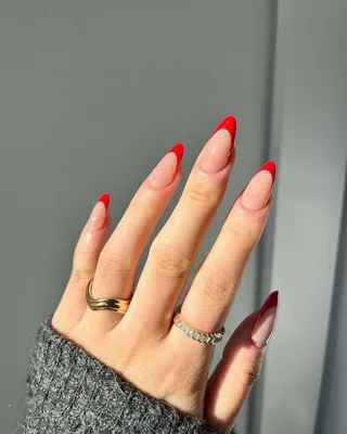 Френч красный, серебро | Красивые ногти, Длинные ногти, Нейтральные ногти