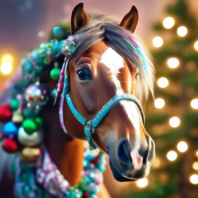 Лошадь , с гривой в виде новогодней…» — создано в Шедевруме