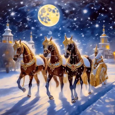 Новогодняя тройка лошадей, красивые …» — создано в Шедевруме