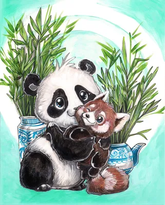 Panda Red Panda print | Panda art, Cute panda drawing, Panda painting