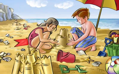 Вектор Иллюстрация Детей Играющих На Пляже И Море — стоковая векторная  графика и другие изображения на тему Пляж - Пляж, Ребёнок, Песок - iStock