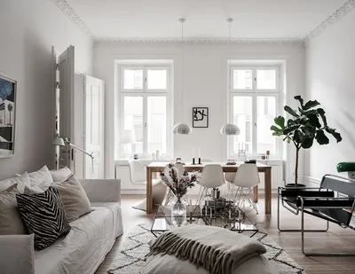 Белый интерьер с лёгкими черными акцентами в Стокгольме (82 кв. м) 〛 ◾ Фото  ◾ Идеи ◾ Дизайн