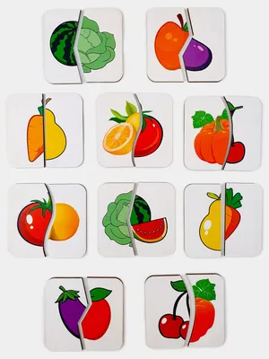 Разрезные пазлы для детей \"Овощи-фрукты\", картинки-половинки, деревянная  развивающая игра купить по цене 200 ₽ в интернет-магазине KazanExpress