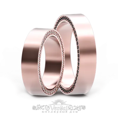 Красивое обручальное кольцо, с черными и белыми бриллиантами, розовое золото  в Москве, цена 187300 руб.: купить