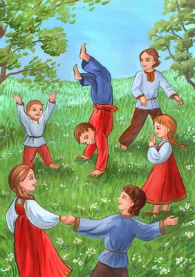 Иллюстрация Русские народные игры в стиле детский, живопись,