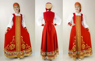 Русский народный стилизованный костюм:: сарафан, блузка, и кокошник.
