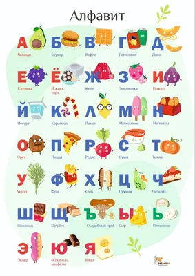 Постер - обучающая игра для детей АЛФАВИТ \"Вкусности\" / плакат / алфавит  русский / буквы алфавита / в подарок ребенку / подарок для ребенка /  подарок для девочки / подарок для мальчика /