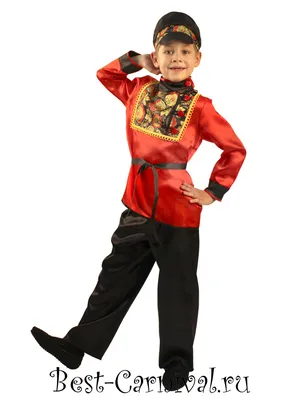 Детский народный костюм в стиле \"Хохлома\": блузка с рисунком + сарафан.  Красный.