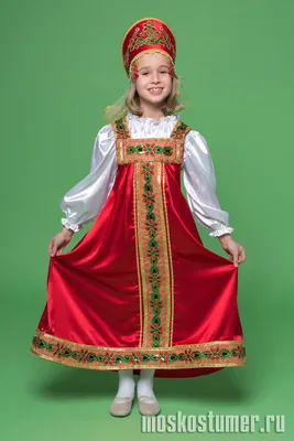 Детский Русский Национальный костюм «Народный» (с красной поневой) для  девочек Купить в Москве, Московской области, России.