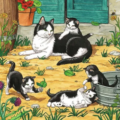 Сюжетная картинка кошка с котятами