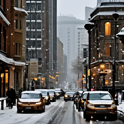 Красивый снежный город,снегопад, день…» — создано в Шедевруме