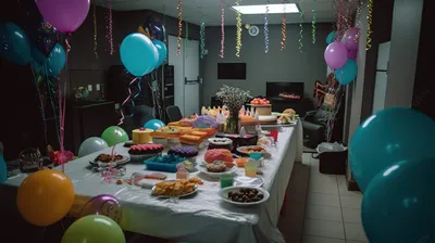 HD фото стола с едой на день рождения для скачивания
