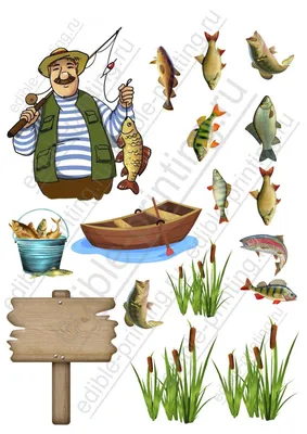 Картинки для торта Рыбак rabota012 печать на сахарной бумаге |  Edible-printing.ru