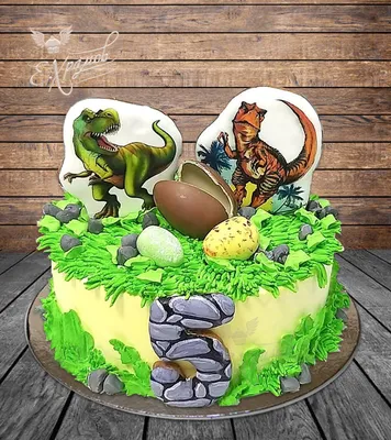 Торт с топперами Динозавры без мастики