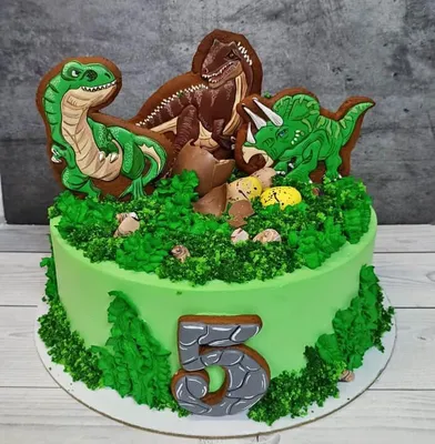 Торт с динозаврами для девочки на заказ в СПб | Шоколадная крошка
