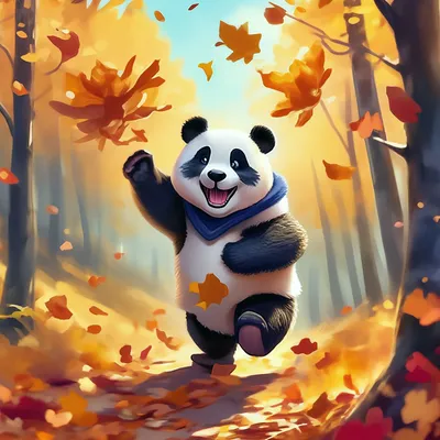 Веселая панда прогуливается в осеннем…» — создано в Шедевруме