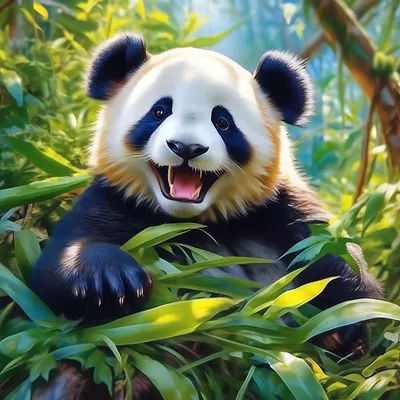 Игривая веселая панда качается с …» — создано в Шедевруме