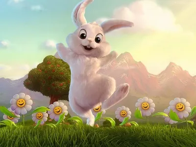 Детская иллюстрация: веселый заяц соревнуется в спортивных соревнованиях, в  беге. Заяц-победитель бежит первым. Stock Illustration | Adobe Stock