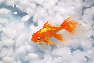 оранжевая золотая рыбка плыла по белой поверхности, декоративная рыба,  золотая рыбка, животное фон картинки и Фото для бесплатной загрузки