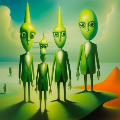 Маленькие зелёные человечки в стиле…» — создано в Шедевруме