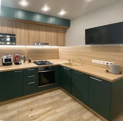 Зеленая кухня в современном стиле | Зеленая кухня, Интерьер кухни, Дизайн  интерьера кухни