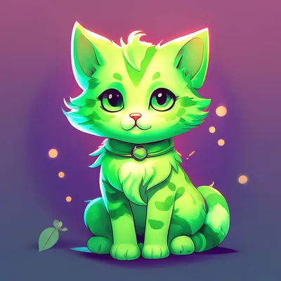 Милый рисунок 2D кота зелёного …» — создано в Шедевруме