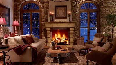 Уютное кресло,камин,чай,книга, зима» — создано в Шедевруме