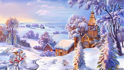 Зима рисованные картинки