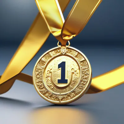 Золотая медаль, на медали цифра 1, …» — создано в Шедевруме