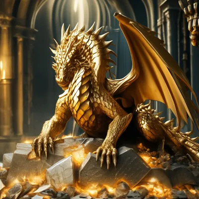 Золотой дракон охраняет свои …» — создано в Шедевруме