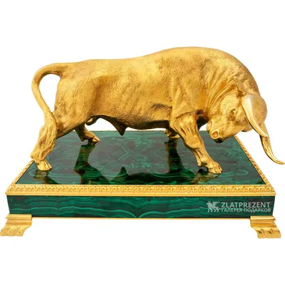 Купить большую статуэтку «Золотой телец» на малахите - ЗлатПрезент магазин  элитных подарков