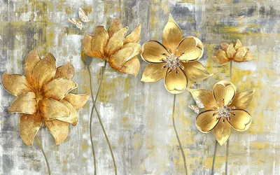 Фотообои Большие золотые цветы купить на стену • Эко Обои