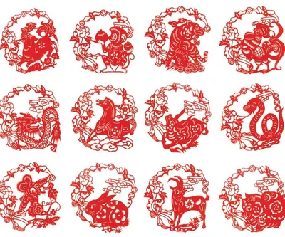 Китайский календарный год силуэты животных, изолированные на белом фоне.  набор из двенадцати азиатских новогодних символов и китайских иероглифов.  векторная иллюстрация. астрология календарь китайский гороскоп символы. |  Премиум векторы