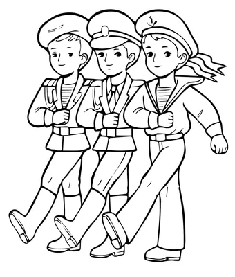 Солдаты на 23 февраля — раскраска для детей. Распечатать бесплатно.