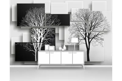 Фотообои 3d на кухню спальню дерево 3д черно-белые Design Studio 3D  65545166 купить в интернет-магазине Wildberries