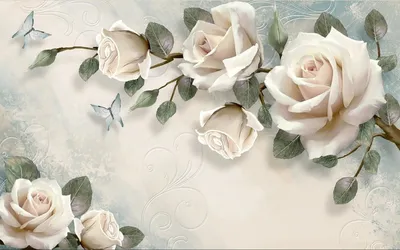 Купить фотообои Белые розы, 3D (#7412) | заказать в каталоге интернет  магазина с ценой и фото