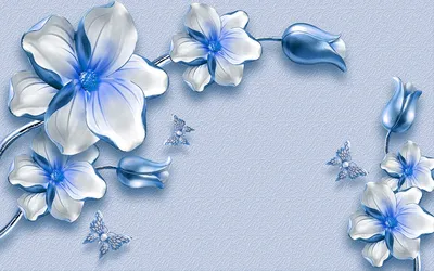 Фотообои Голубые цветы 3D купить на стену • Эко Обои