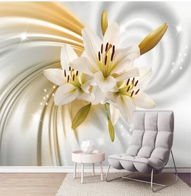Купить фотообои Бело-золотые цветы в тоннеле арт. 109065 на стену: цены,  фото, каталог - интернет-магазин «LIKE»