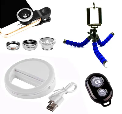 ᐉ Набор Блогера 4 в 1: Штатив для телефона, Bluetooth кнопка, Селфи кольцо  USB, Набор линз