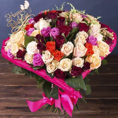 1️⃣ Розы в коробке «С днем рождения» Алматы | от Pro-buket