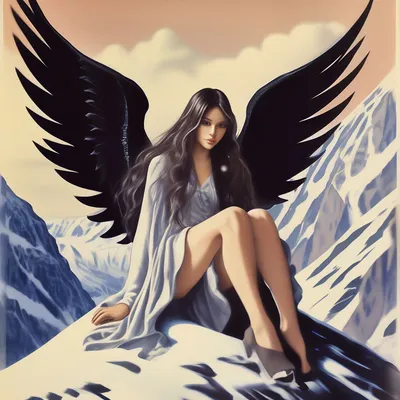 Девушка ангела с черными крыльями в лесу зимы. Стоковое Фото - изображение  насчитывающей душа, глаза: 191886498