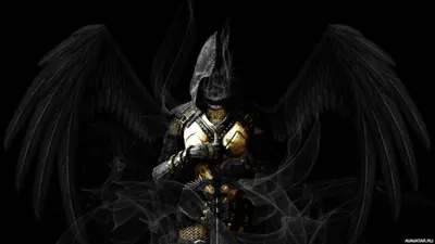 Ангел с черными крыльями и мечом | Премиум Фото