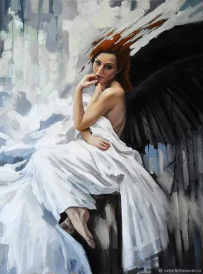 Ангел девушка с чёрными крыльями …» — создано в Шедевруме