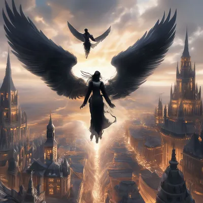 Фото Девушка ангел с черными крыльями, выпускает голубя, автор Selenada