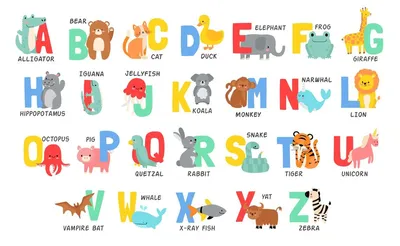 Английский алфавит с животными Изображения для Иллюстрация вектора -  иллюстрации насчитывающей цвет, интеллект: 81234030
