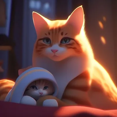 Мама кошка +анимация» — создано в Шедевруме
