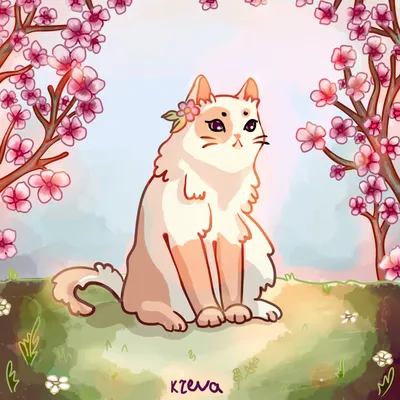 Иллюстрация Кошка на дереве в стиле 2d, анимационный, компьютерная