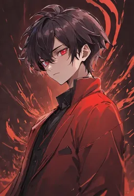 черноволосый,красный фон)аниме персонаж, (Убийца демонов:1.1)красивый guy  in art, (красивый:1.1)Японский мальчик-демон, (Хузиру:1.1)Хузиру character  - SeaArt AI