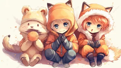 три аниме персонажа в мягких одеждах держат оранжевых животных, милые  картинки наруто, наруто, Япония фон картинки и Фото для бесплатной загрузки